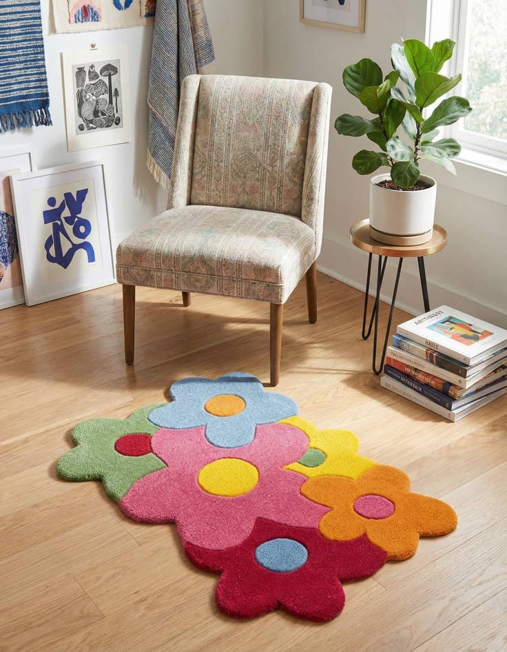 Detail image of  2' 2 x 3' 1 Happy Rugs Fluffy Flowers Wool