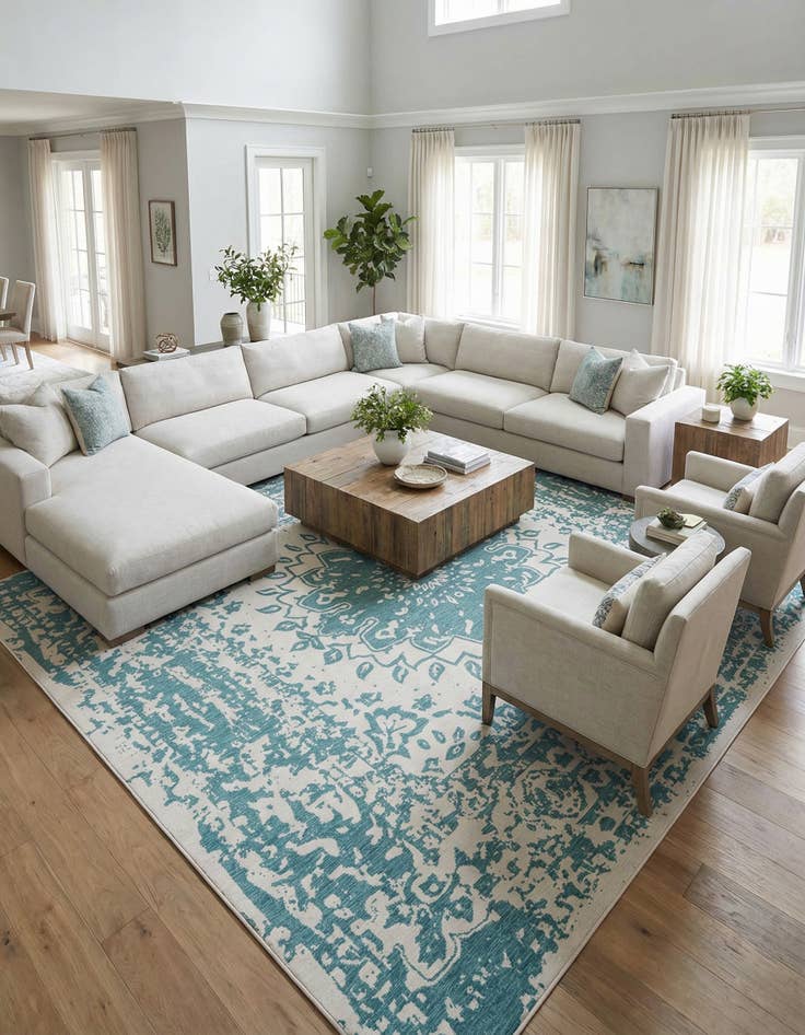 Detail image of 13' x 13'  Washable Traditional Indoor / Outdoor Square Rug