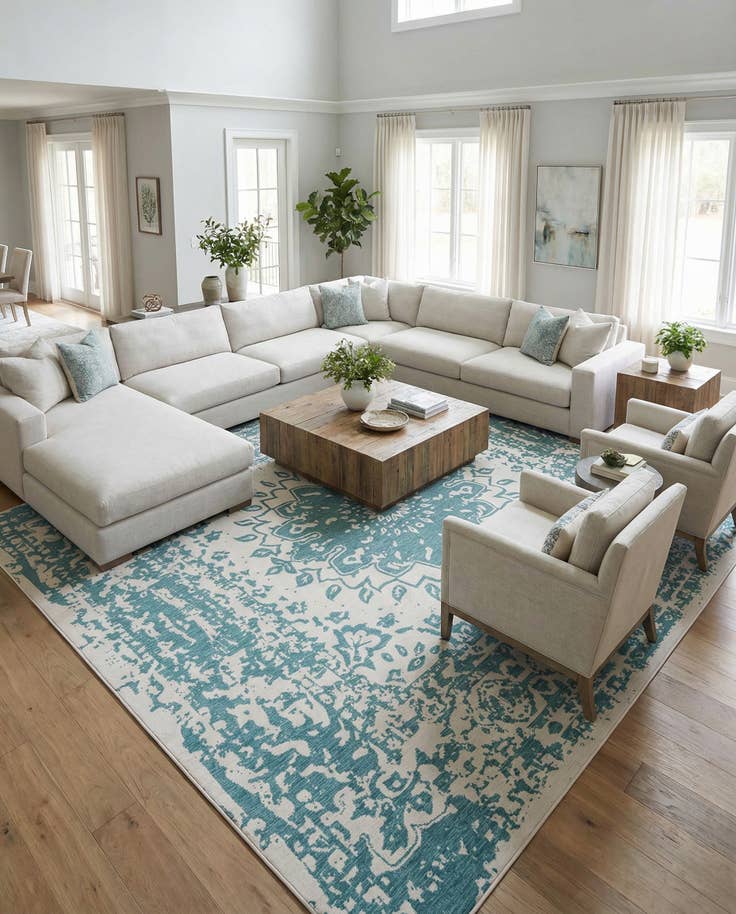 Detail image of 13' x 13' Easy-Clean Traditional Indoor / Outdoor Square Rug