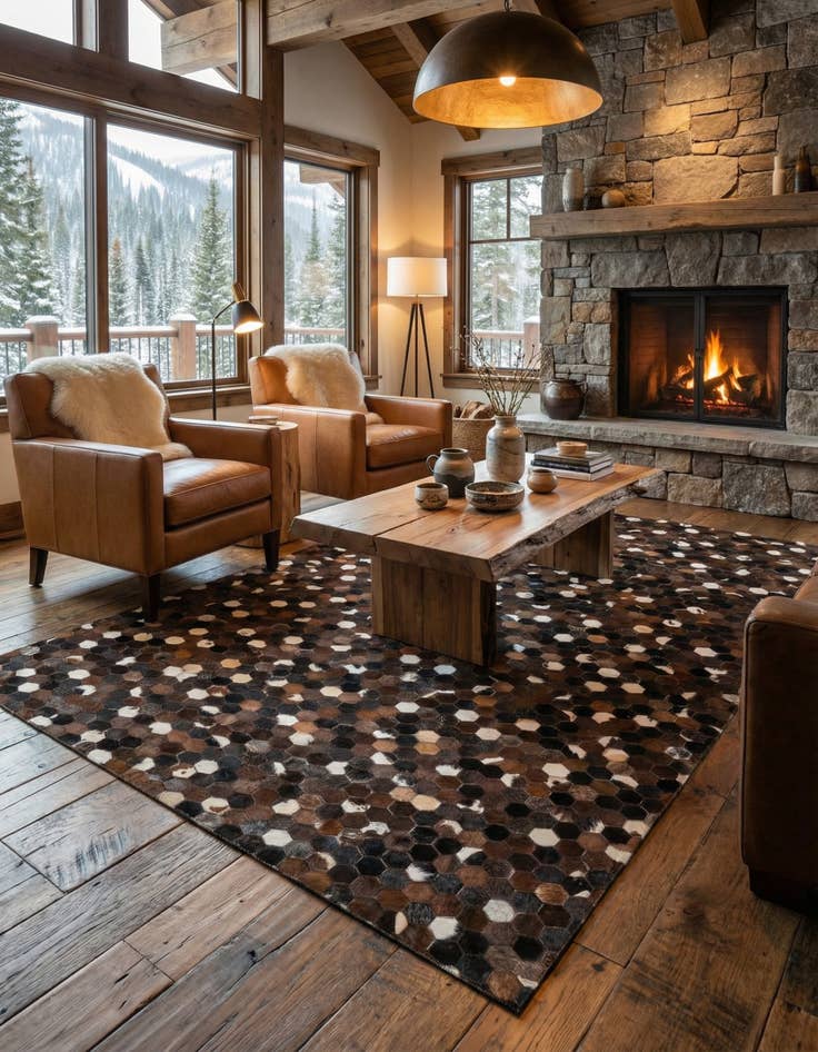 Detail image of 5' 1 x 8' Cowhide Leather Rug