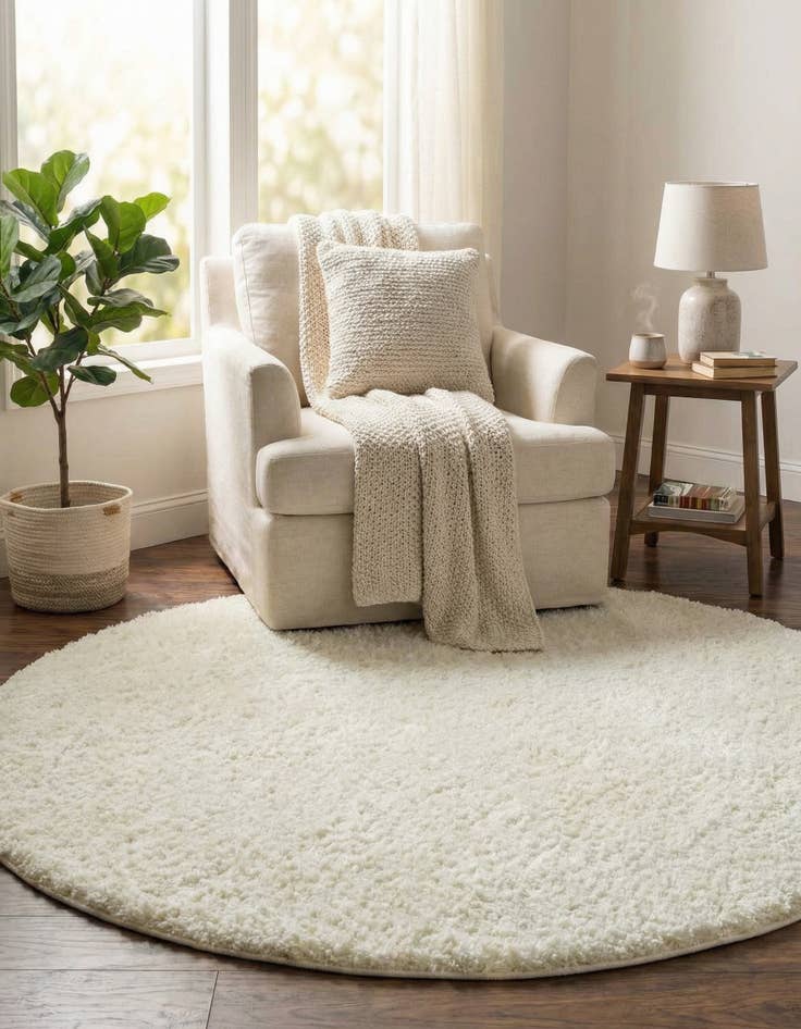 Detail image of  5' x 5' Soft Solid Shag Round Rug