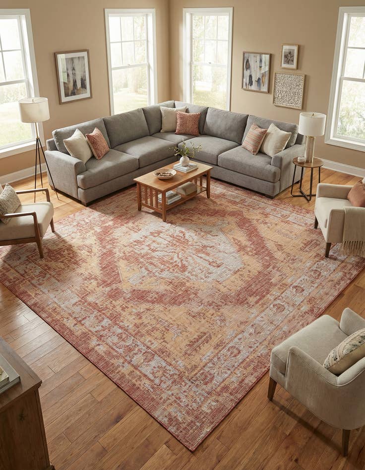 Detail image of 13' x 13' Easy-Clean Traditional Indoor / Outdoor Square Rug