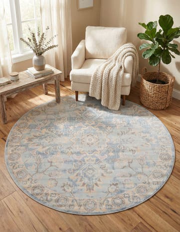Light Blue Restoration Round Rug
