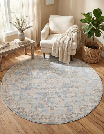 Light Blue Restoration Round Rug