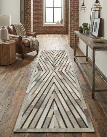 Gray Ivory Cowhide Leather Runner Rug