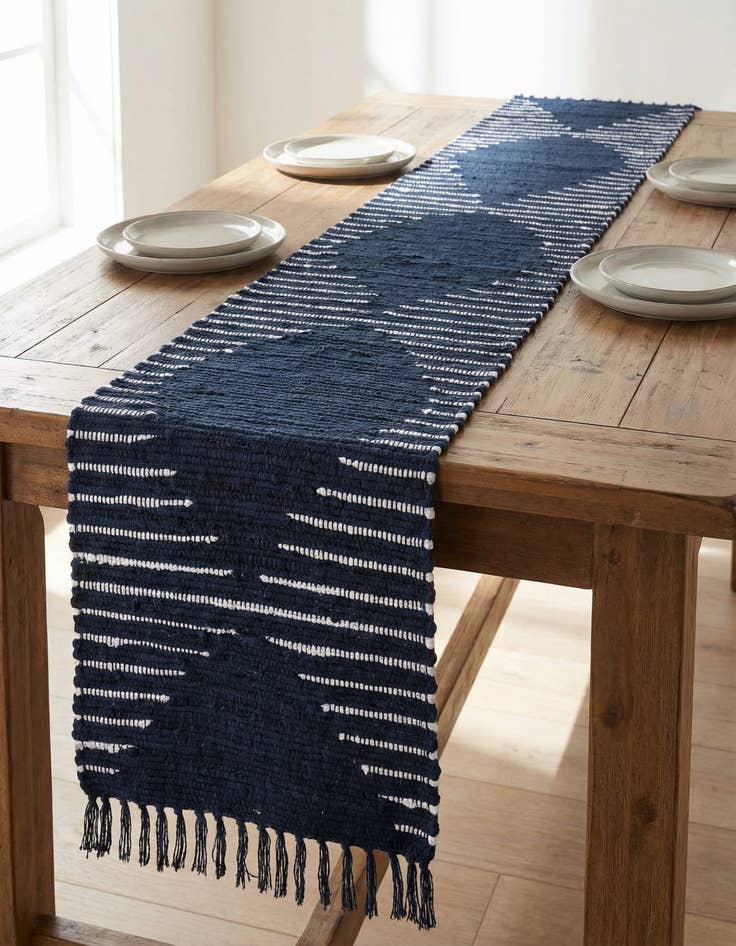 Detail image of 1' 2 x 10'  Hand Woven Chindi Cotton Table Runner Rug