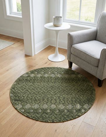 3' x 3' Easy-Clean Trellis Textured Indoor / Outdoor Round Rug