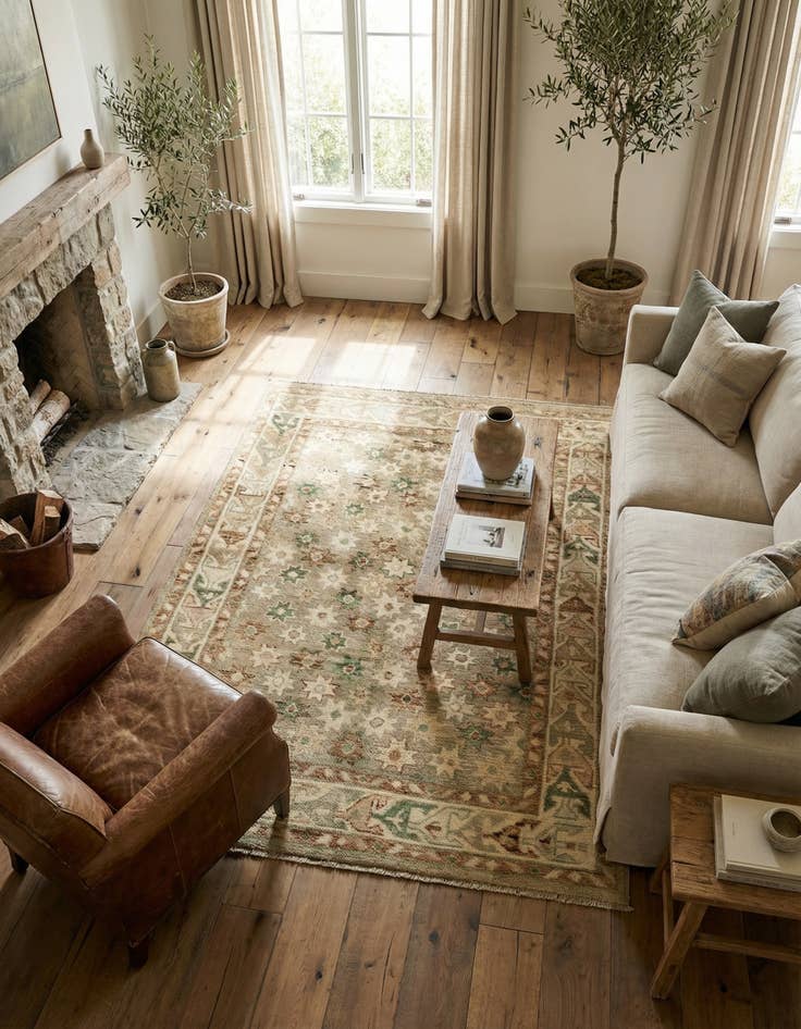 Detail image of 5' 3 x 7' 3 Hand Knotted Oushak Wool Rug