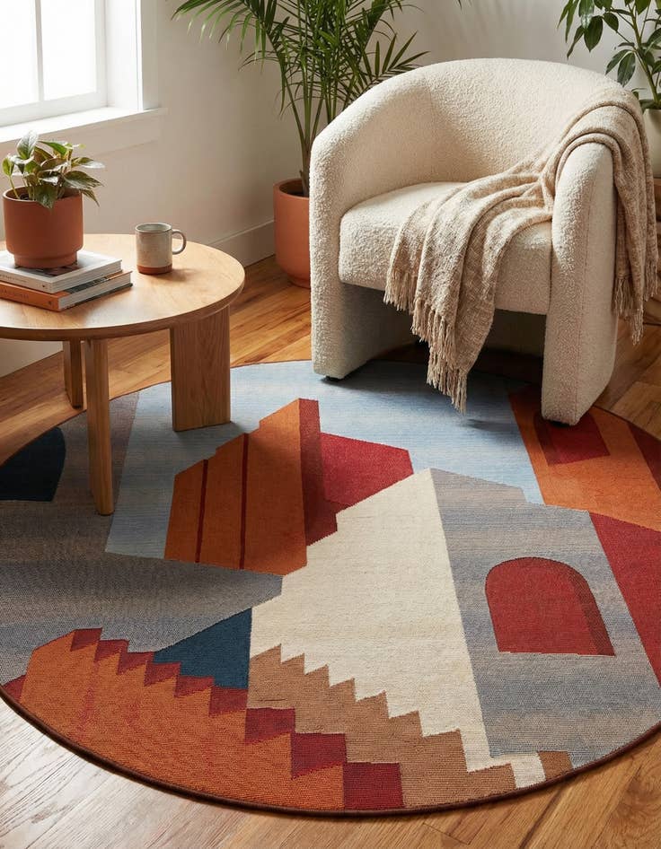 Detail image of 5' x 5'  Washable Modern Indoor / Outdoor Round Rug