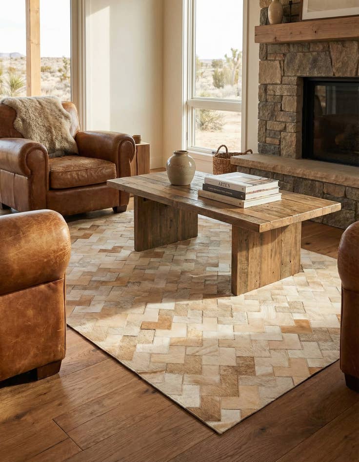 Detail image of 4' 1 x 5' 10 Cowhide Stocks Rug