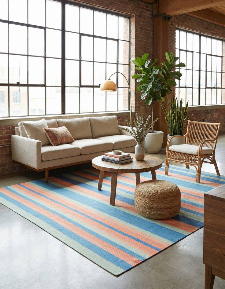 Detail image of 7' 10 x 7' 10 Hand Woven Flatweave Cotton Dhurrie Square Rug