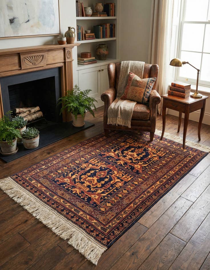 Detail image of 3' 2 x 4' 7 Hand Knotted Afghan Akhche Oriental Wool Rug