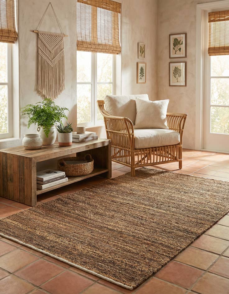 Detail image of 4' 1 x 6' 1 Hand Woven Palm Beach Jute Rug