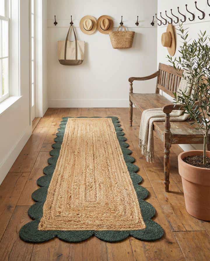 2' x 6' 1 Handmade Scallop Braided Jute Runner Rug