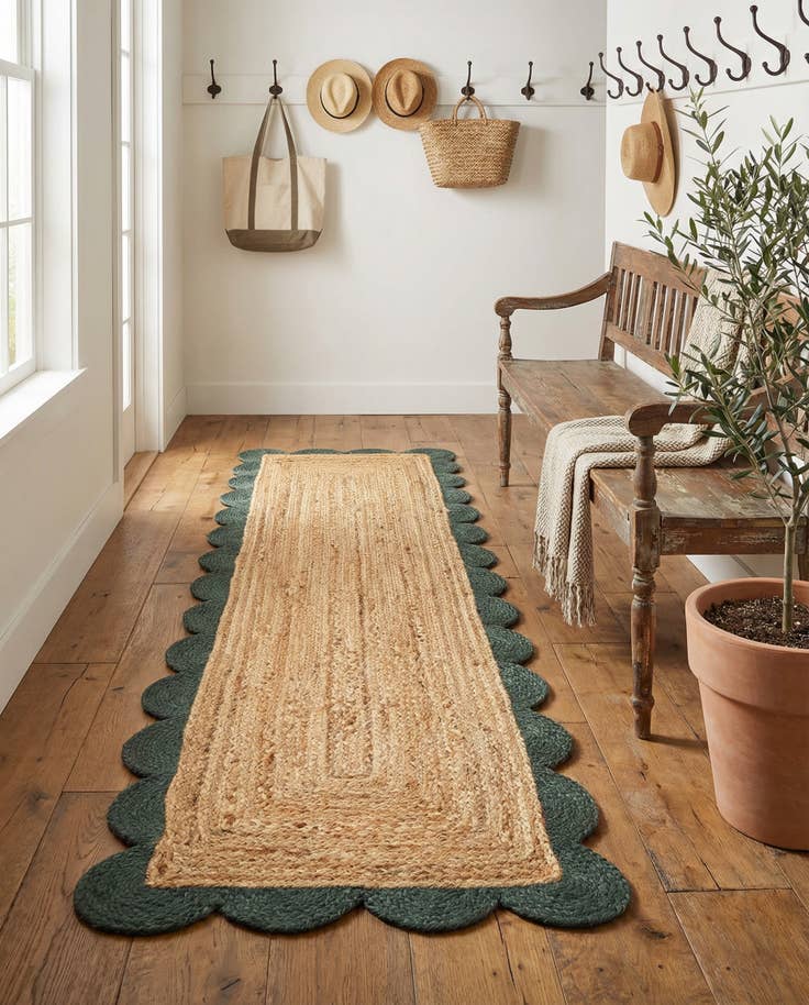 Detail image of 2' x 6' 1 Handmade Scallop Braided Jute Runner Rug