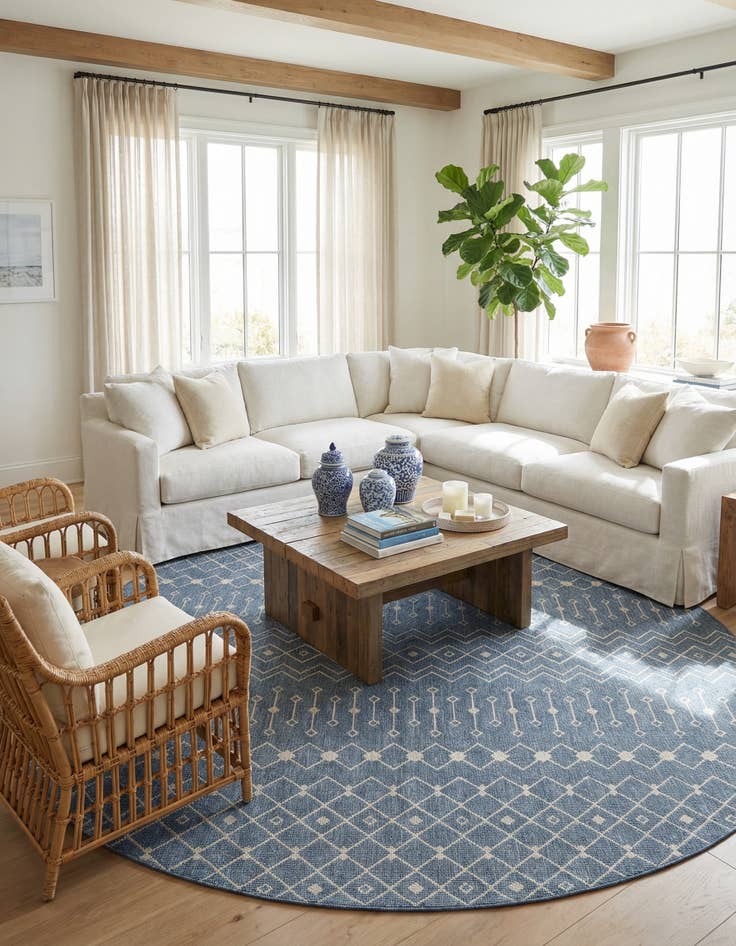 Detail image of 13' x 13' Washable Lattice Indoor / Outdoor Round Rug