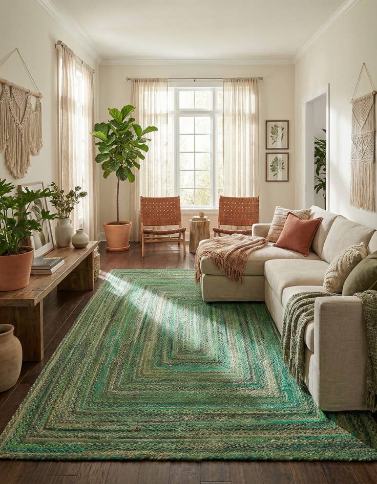 Detail image of 9' x 12'  Hand Braided Chindi Rug