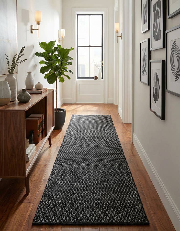 Detail image of 3' 3 x 14' 1 Hand Woven Lattice Wool Runner Rug