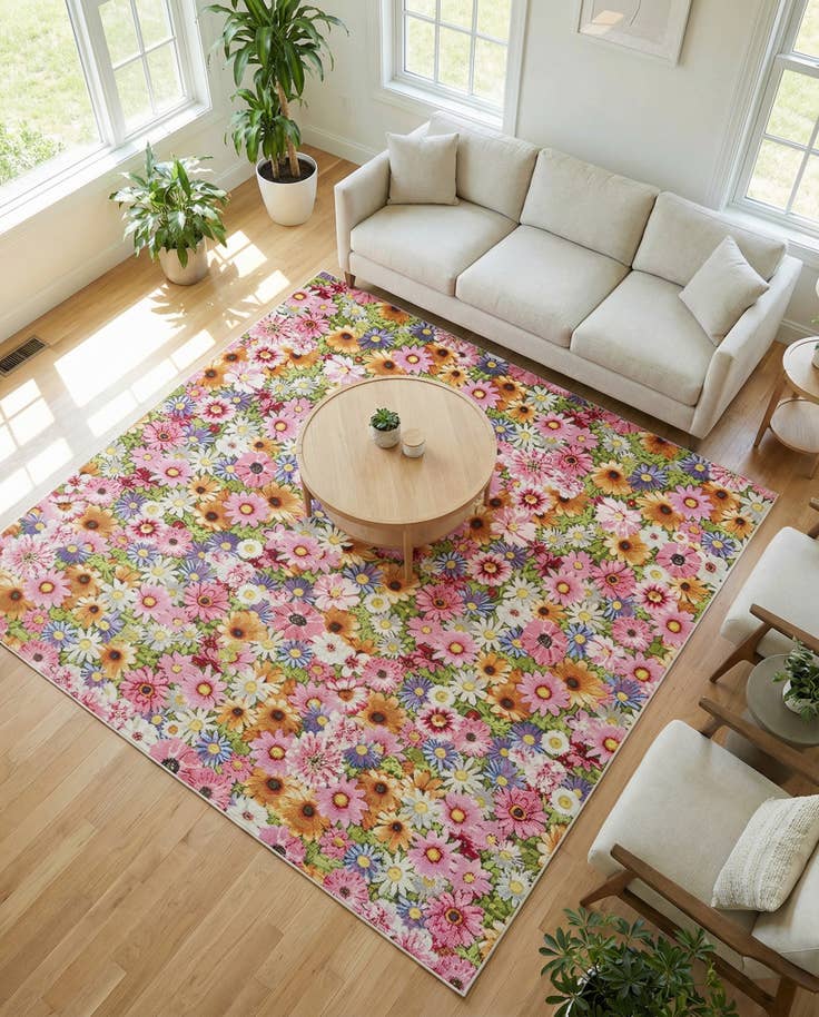 Detail image of 8' x 8' Easy-Clean Botanical Indoor / Outdoor Square Rug