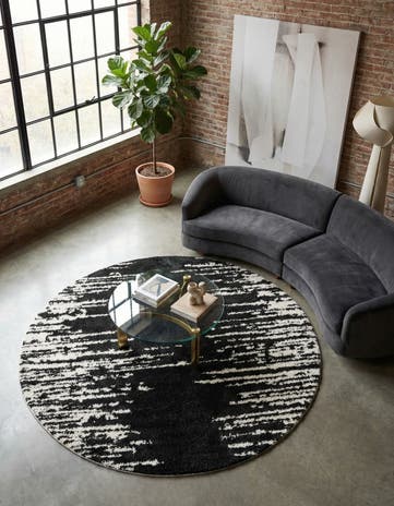 Black and White Serenity Shag Round Rug