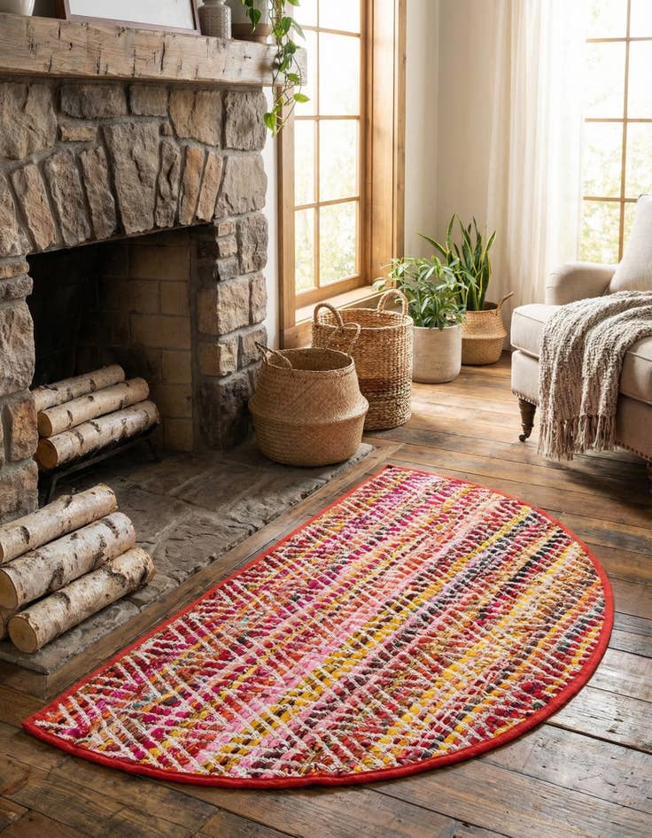 Detail image of 2' 2 x 3' 7  Hand Woven Chindi Chevron Hearth Rug