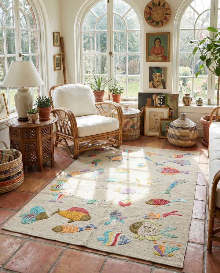 3' 2 x 4' 8 Hand Woven Kilim Suzani Wool Rug