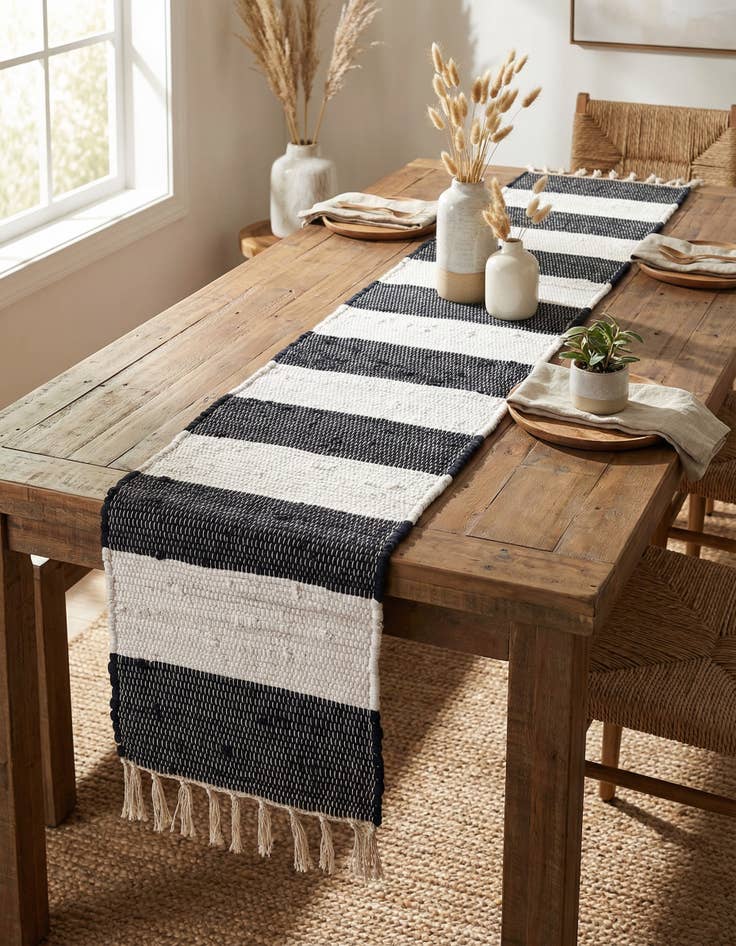 Detail image of 1' 2 x 6' 1  Hand Woven Chindi Rag Table Runner Rug