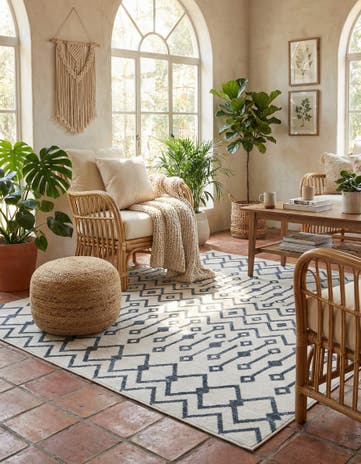 Coastal White Bohemian Trellis Square Rug