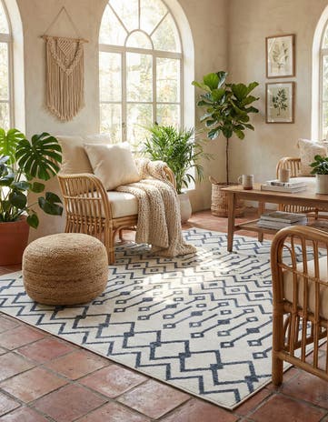 Coastal White Bohemian Trellis Square Rug