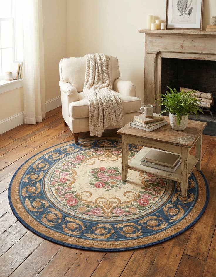 Detail image of 4' x 4' Washable Traditional Indoor / Outdoor Round Rug