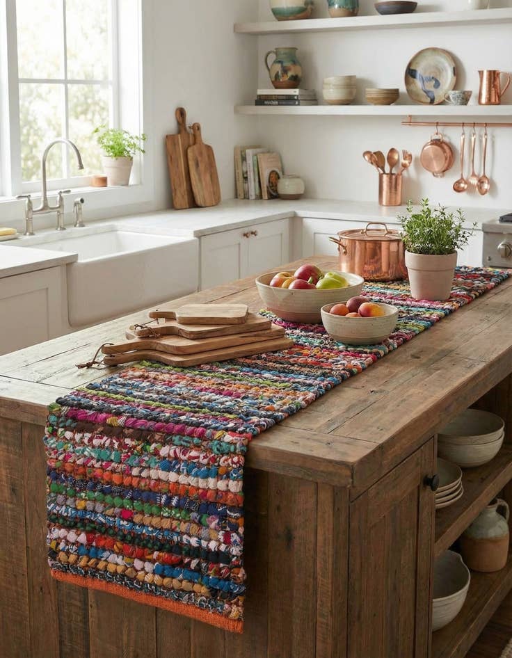 Detail image of 1' 2 x 5' 1  Hand Woven Braided Chindi Table Runner Rug