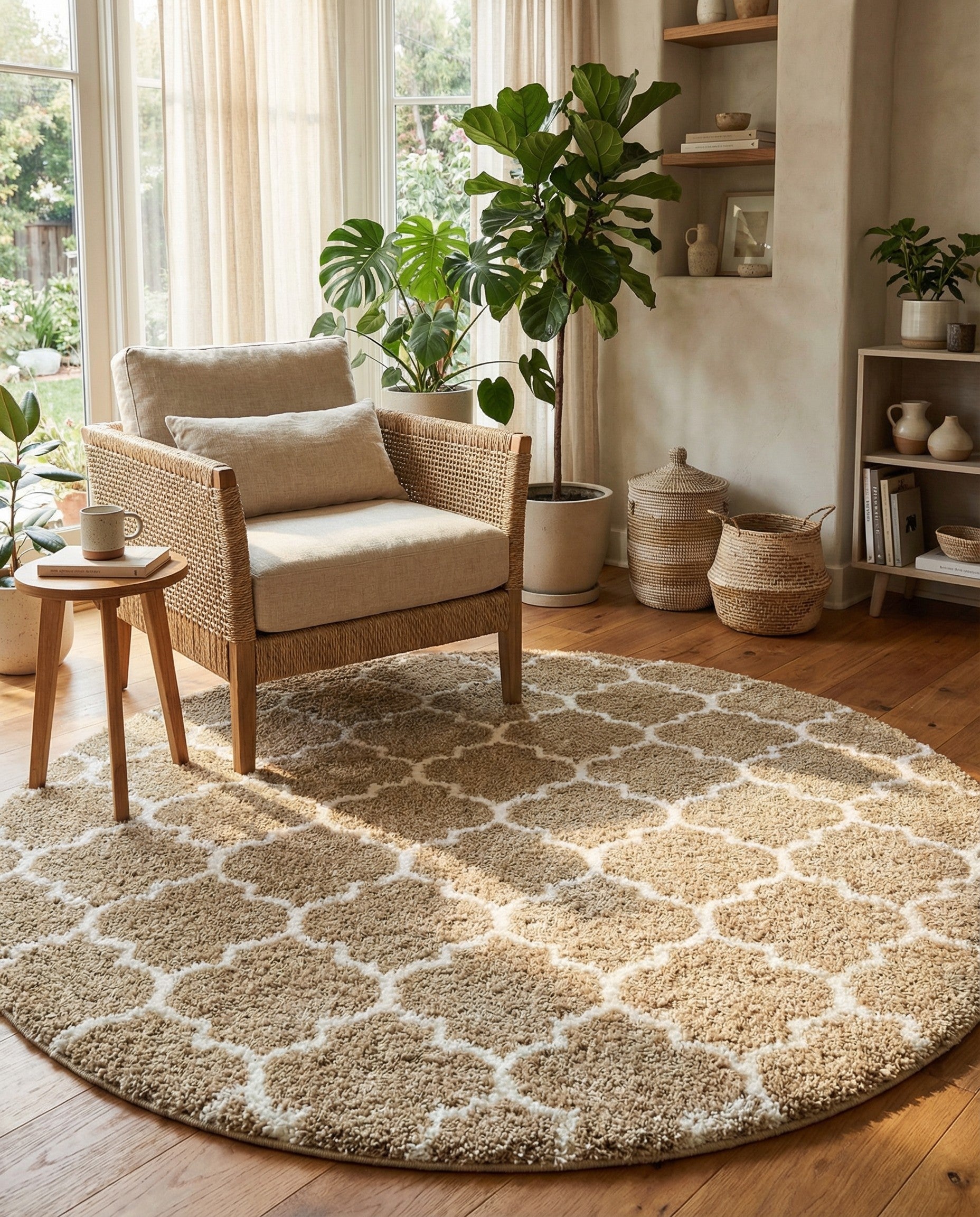 Taupe 8' x 8' Moroccan Shag Round Rug | Rugs.com