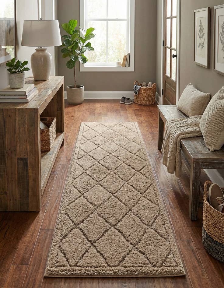 Detail image of 2' x 6' 9 Lattice Shag Runner Rug