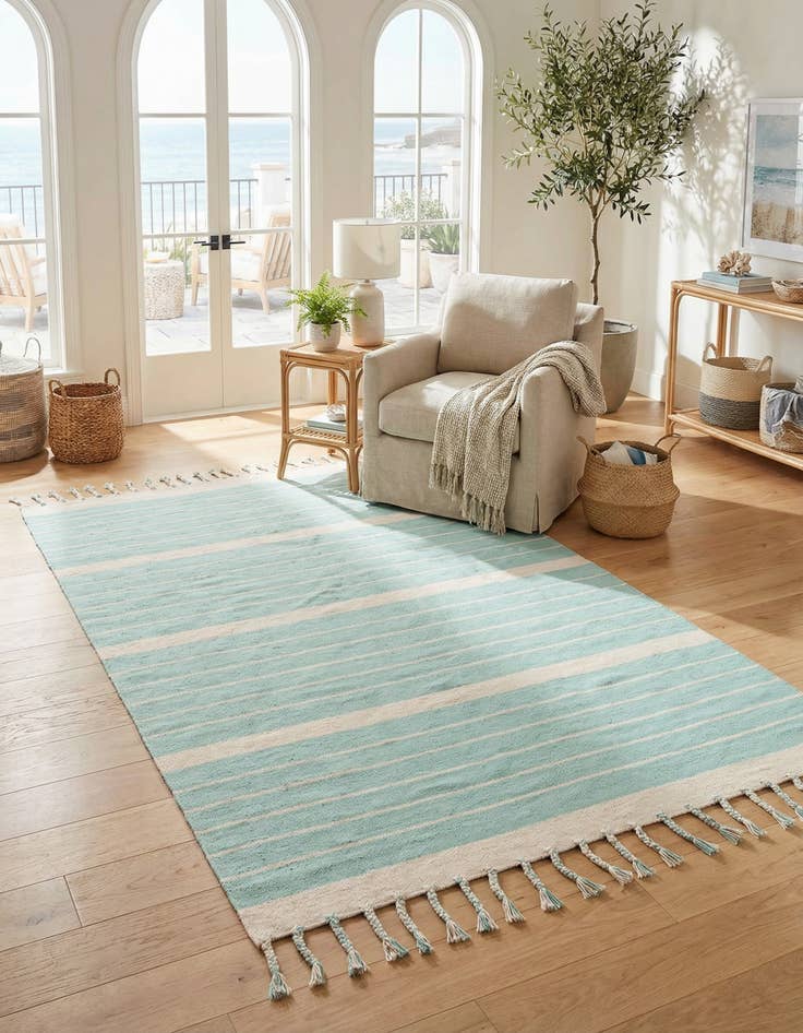 Detail image of 6' 1 x 9' Hand Woven Chindi Cotton Rug