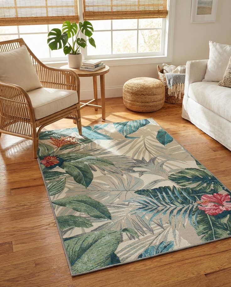 Detail image of 3' 3 x 5' 3 Easy-Clean Botanical Indoor / Outdoor Rug