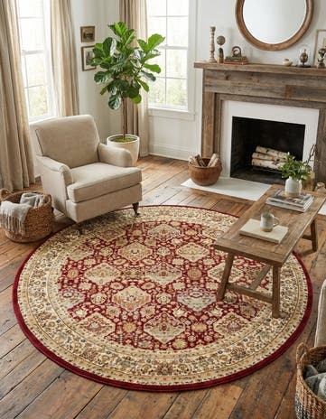Red Classic Agra Round Rug
