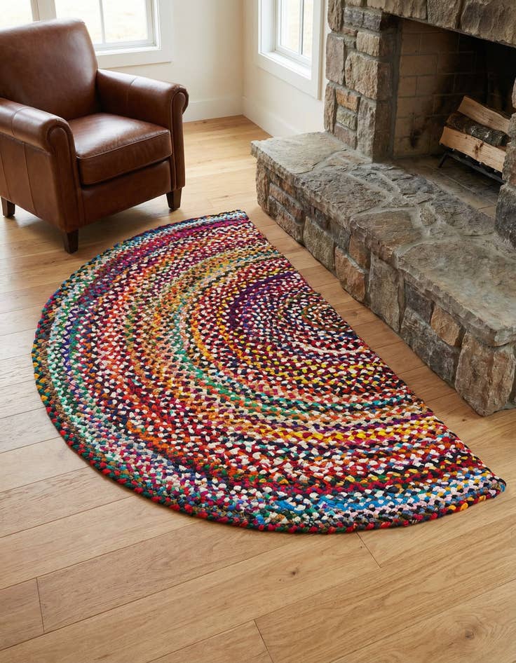 Detail image of 3' 1 x 6' 1 Handmade Braided Chindi Hearth Rug