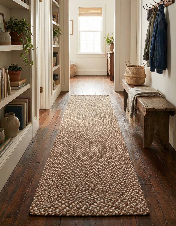 Detail image of 2' x 8' Handmade Tweed Braided Jute Runner Rug