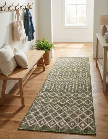 Green Easy-Clean Lattice Indoor / Outdoor Runner Rug