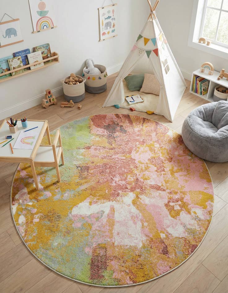 Detail image of 6' 1 x 6' 1 Abstract Whimsy Kids Round Rug