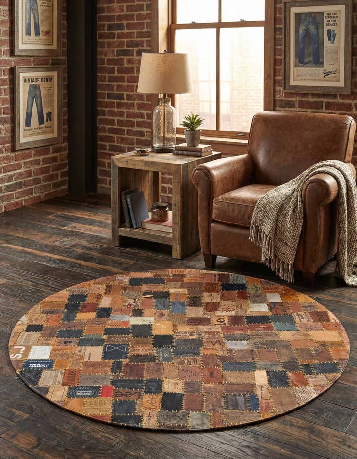 Detail image of 3' 1 x 3' 1 Jean Leather Tag Round Rug