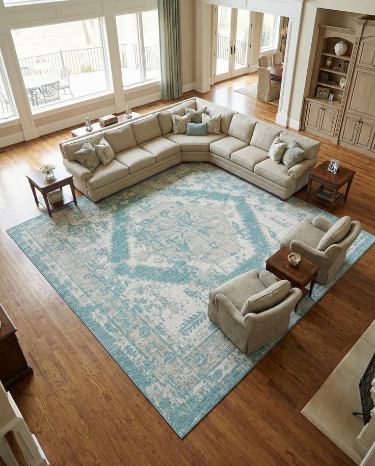 Detail image of 13' x 13' Easy-Clean Traditional Indoor / Outdoor Square Rug