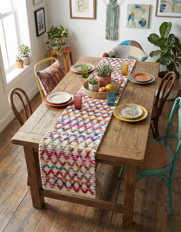 Detail image of 1' 2 x 8'  Hand Woven Braided Chindi Table Runner Rug