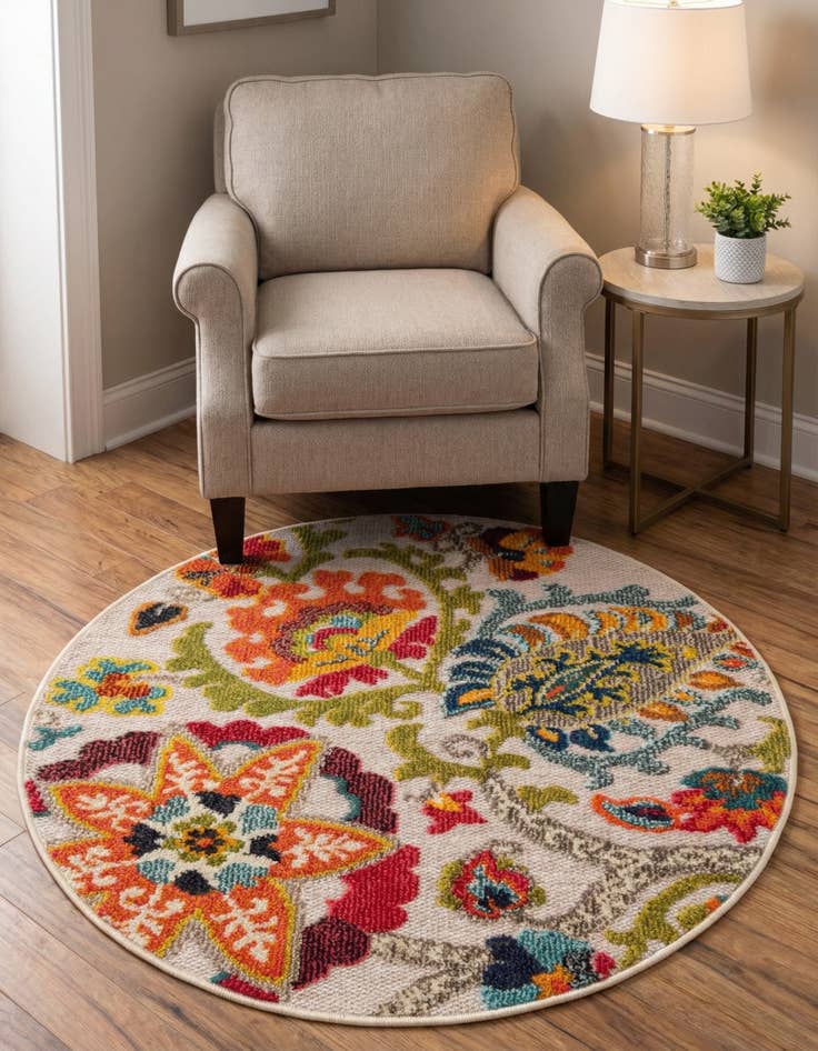 Detail image of 3' x 3' Easy-Clean Casablanca Indoor / Outdoor Round Rug