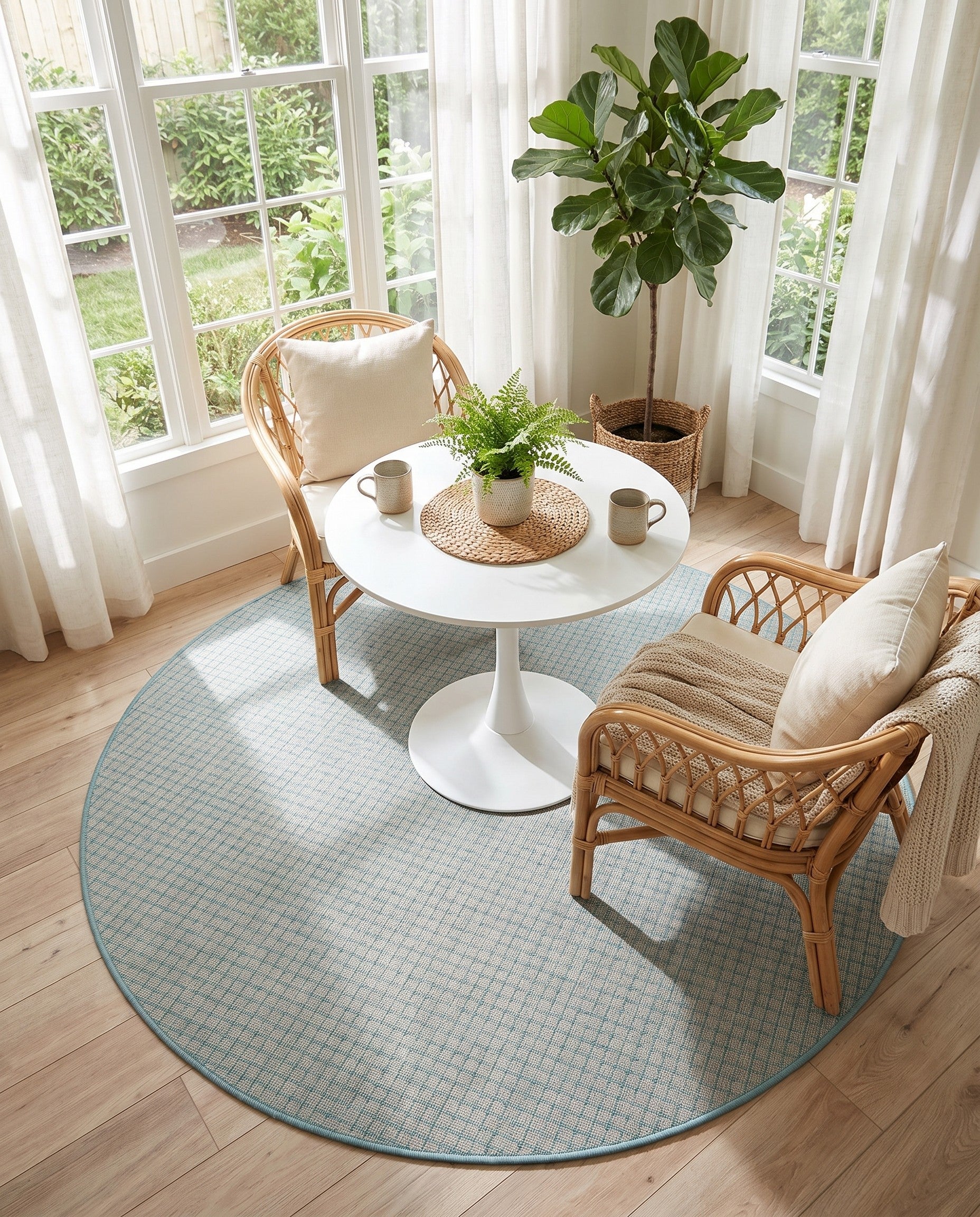 6' x 6' Easy-Clean Checkered Indoor / Outdoor Round Rug