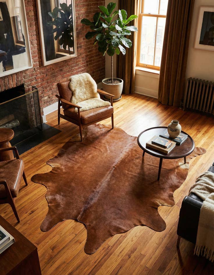 Detail image of 6' 1 x 6' 1 Cowhide Leather Square Rug