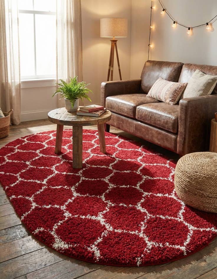 Detail image of 5' 3 x 8' Trellis Shag Oval Rug