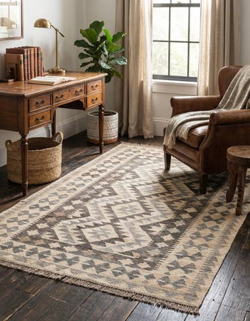 3' 4 x 4' 10 Hand Woven Kilim Maymana Wool Rug