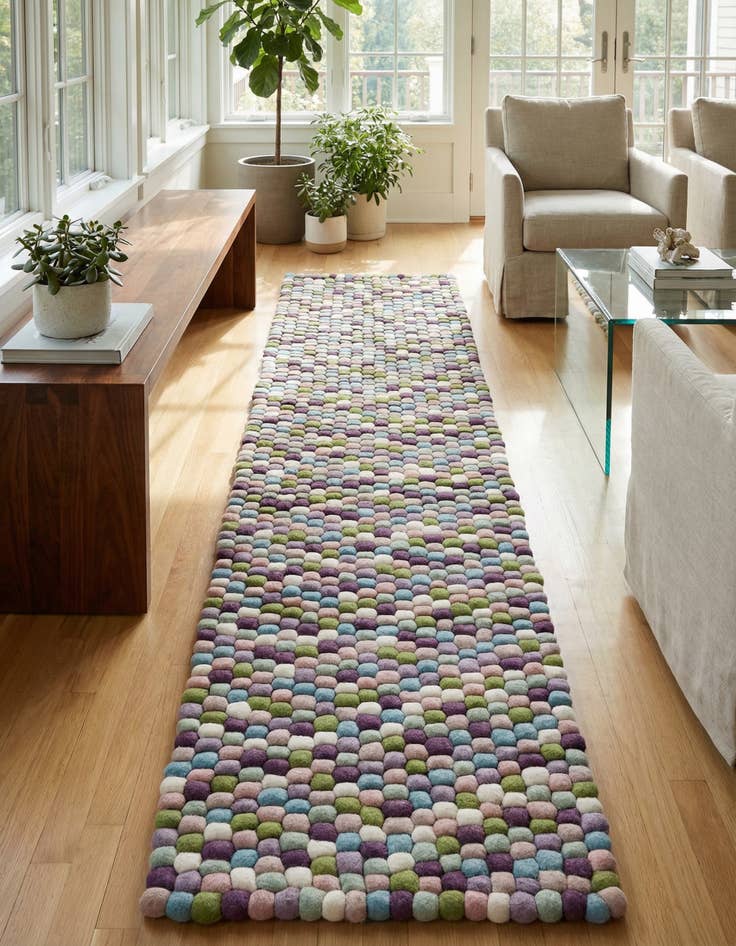 Detail image of 2' x 8' Felt Ball Wool Runner Rug