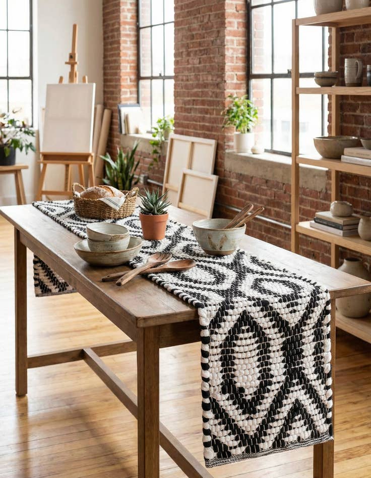 Detail image of 1' 2 x 8' Hand Woven Chindi Jute Table Runner Rug